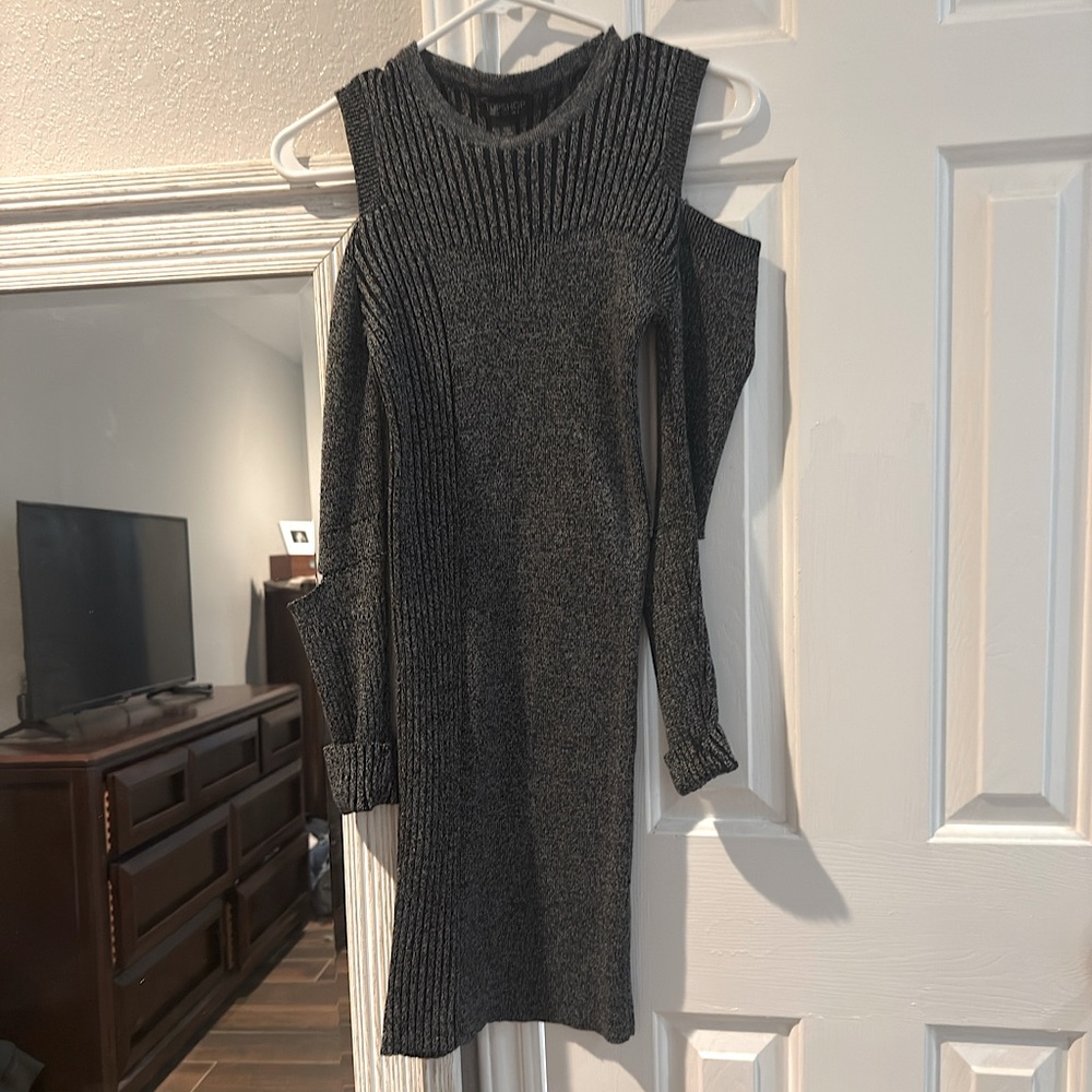 Grey cutout sweater dress